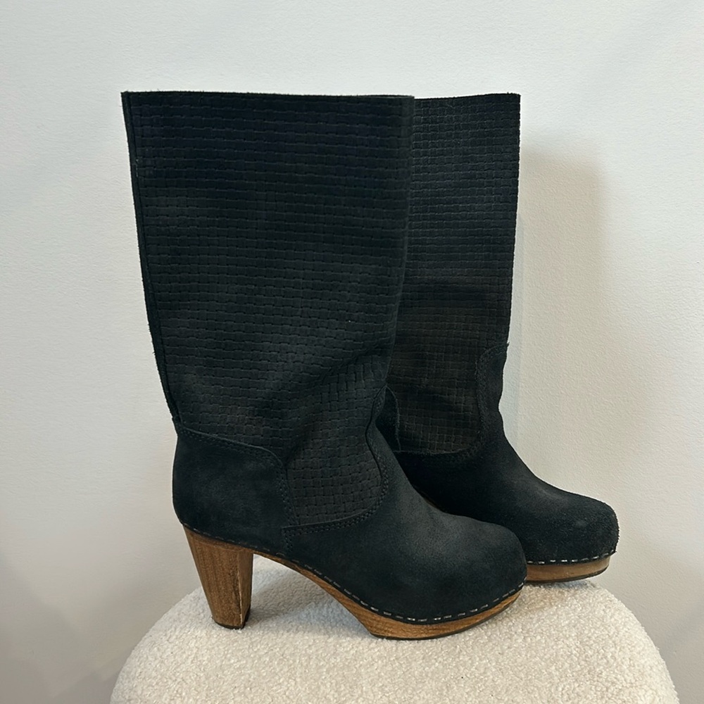 Sanita Lola Mae Black Suede Danish Clog Boots 37 EUC